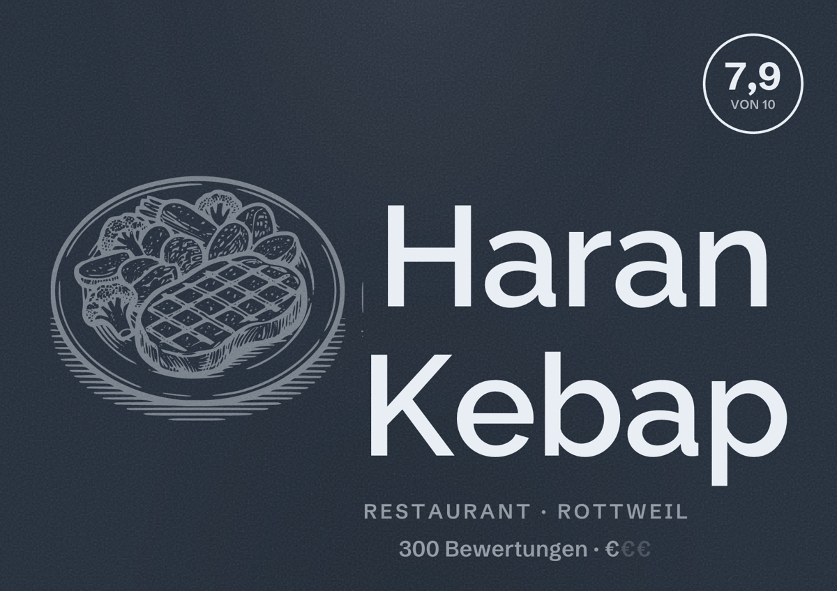 Illustriertes Poster von Haran Kebap, Restaurant in Rottweil: Bewertung 7,9 von 10 aus 300 Bewertungen, Preisniveau €