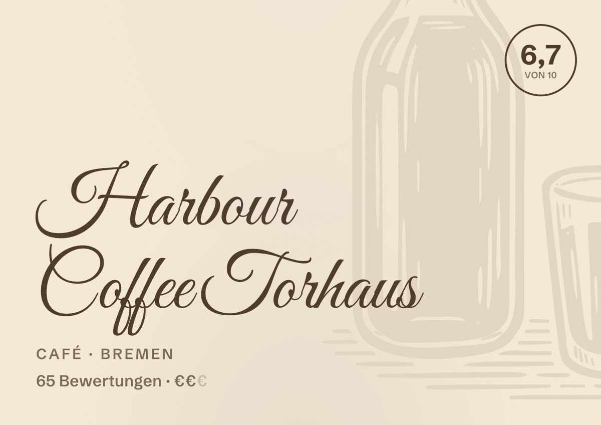 Illustriertes Poster von Harbour Coffee Torhaus, Café in Bremen: Bewertung 6,7 von 10 aus 65 Bewertungen, Preisniveau €€