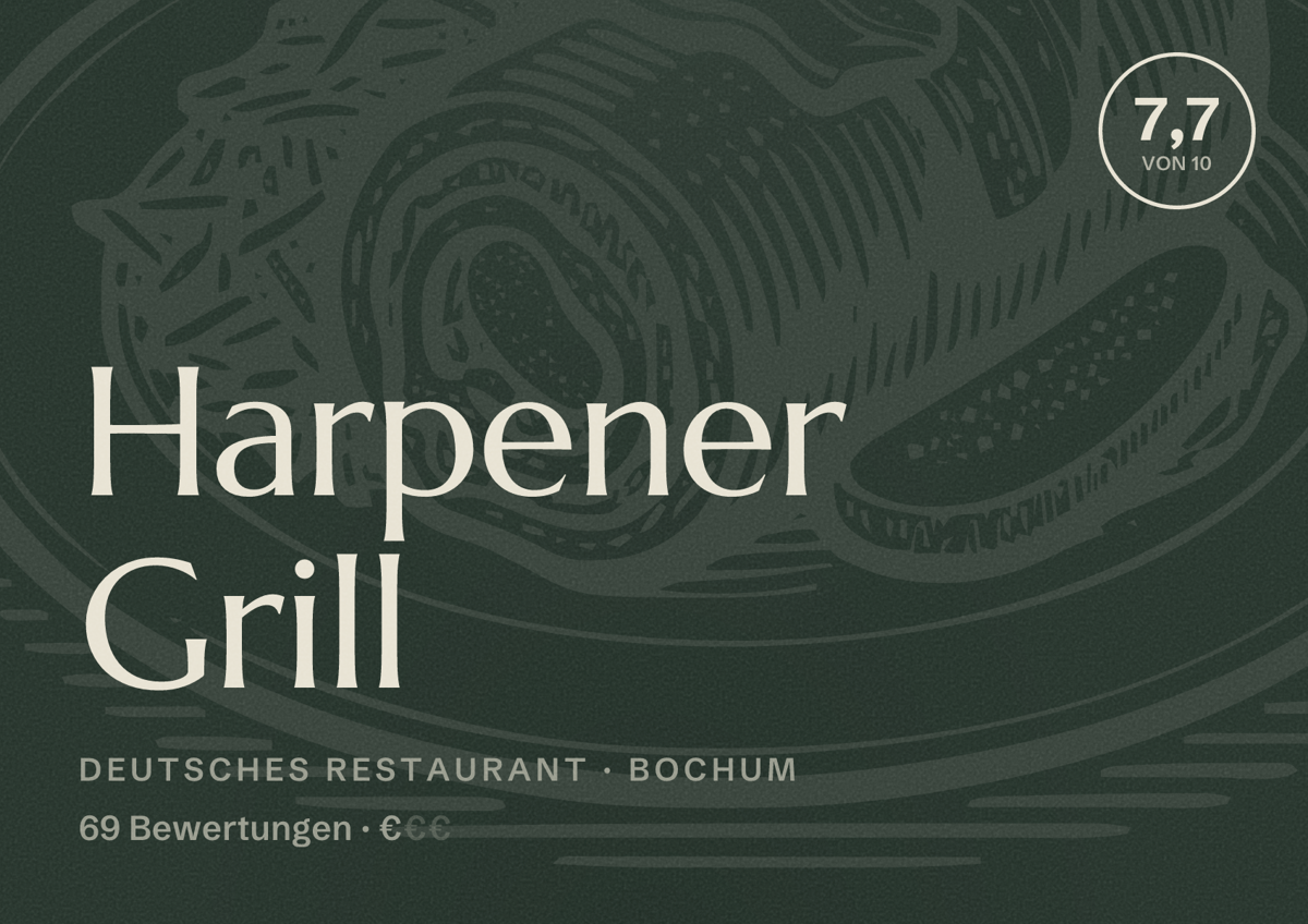 Illustriertes Poster von Harpener Grill, Deutsches Restaurant in Bochum: Gästebewertung 7,7 von 10 aus 69 Bewertungen