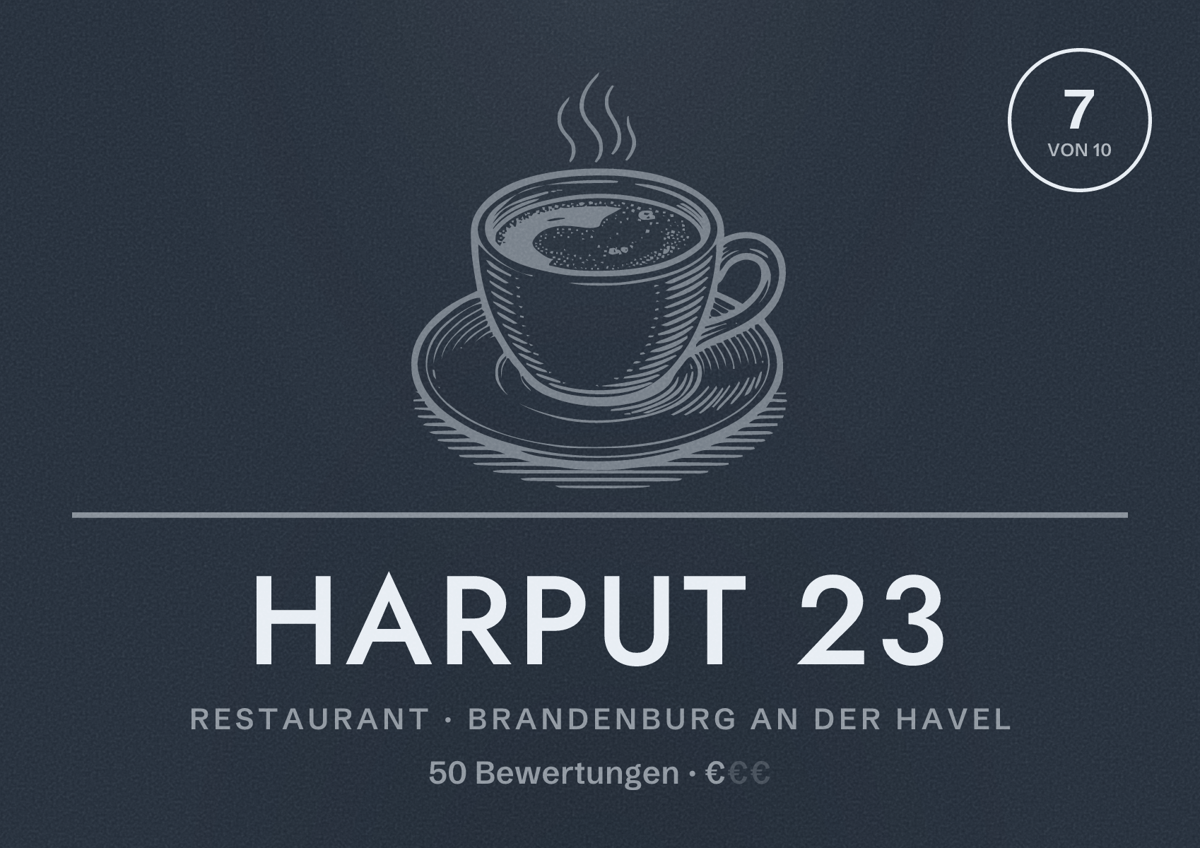 Illustriertes Poster von Harput 23, Restaurant in Brandenburg an der Havel: Bewertung 7 von 10 aus 50 Bewertungen, Preisniveau €