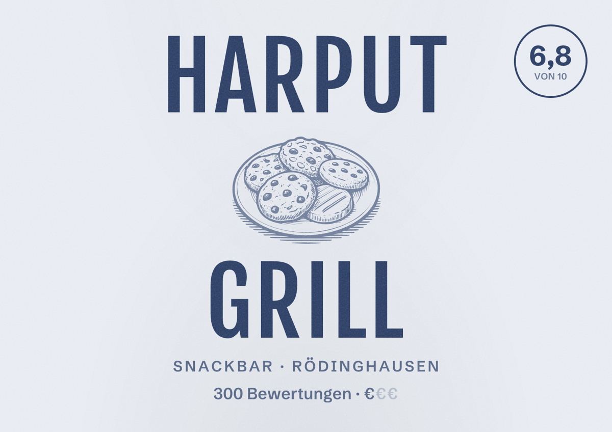 Illustriertes Poster von Harput Grill, Snackbar in Rödinghausen: Bewertung 6,8 von 10 aus 300 Bewertungen, Preisniveau €
