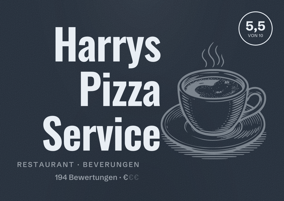 Illustriertes Poster von Harrys Pizza Service, Restaurant in Beverungen: Bewertung 5,5 von 10 aus 194 Bewertungen, Preisniveau €