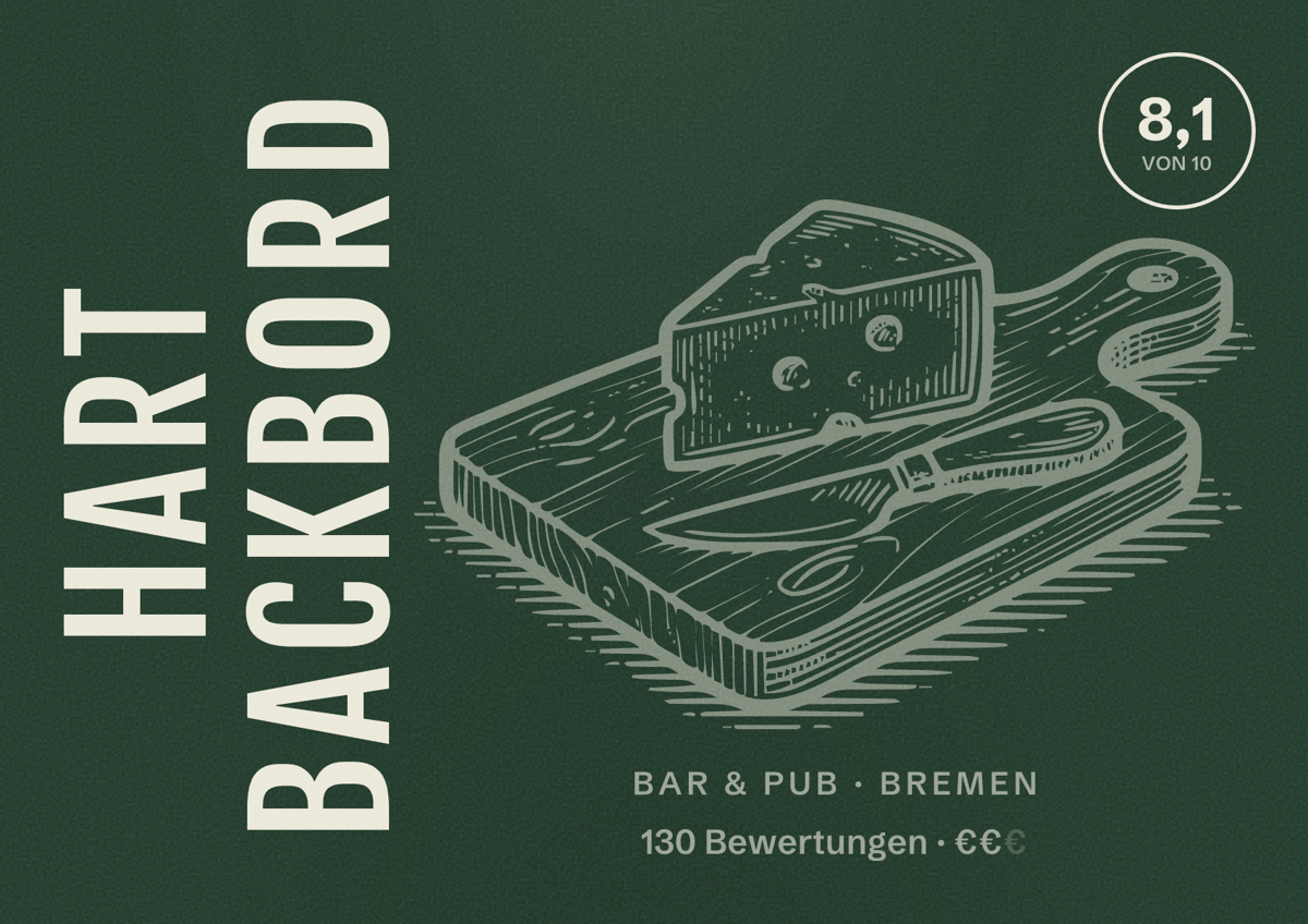 Illustriertes Poster von Hart Backbord, Bar & Pub in Bremen: Bewertung 8,1 von 10 aus 130 Bewertungen, Preisniveau €€