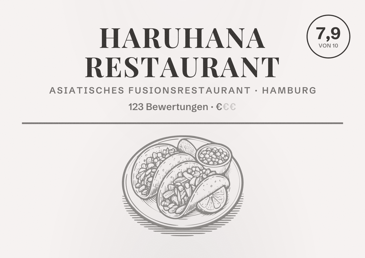 Illustriertes Poster von HARUHANA RESTAURANT, Asiatisches Fusionsrestaurant in Hamburg: Bewertung 7,9 von 10 aus 123 Bewertungen, Preisniveau €