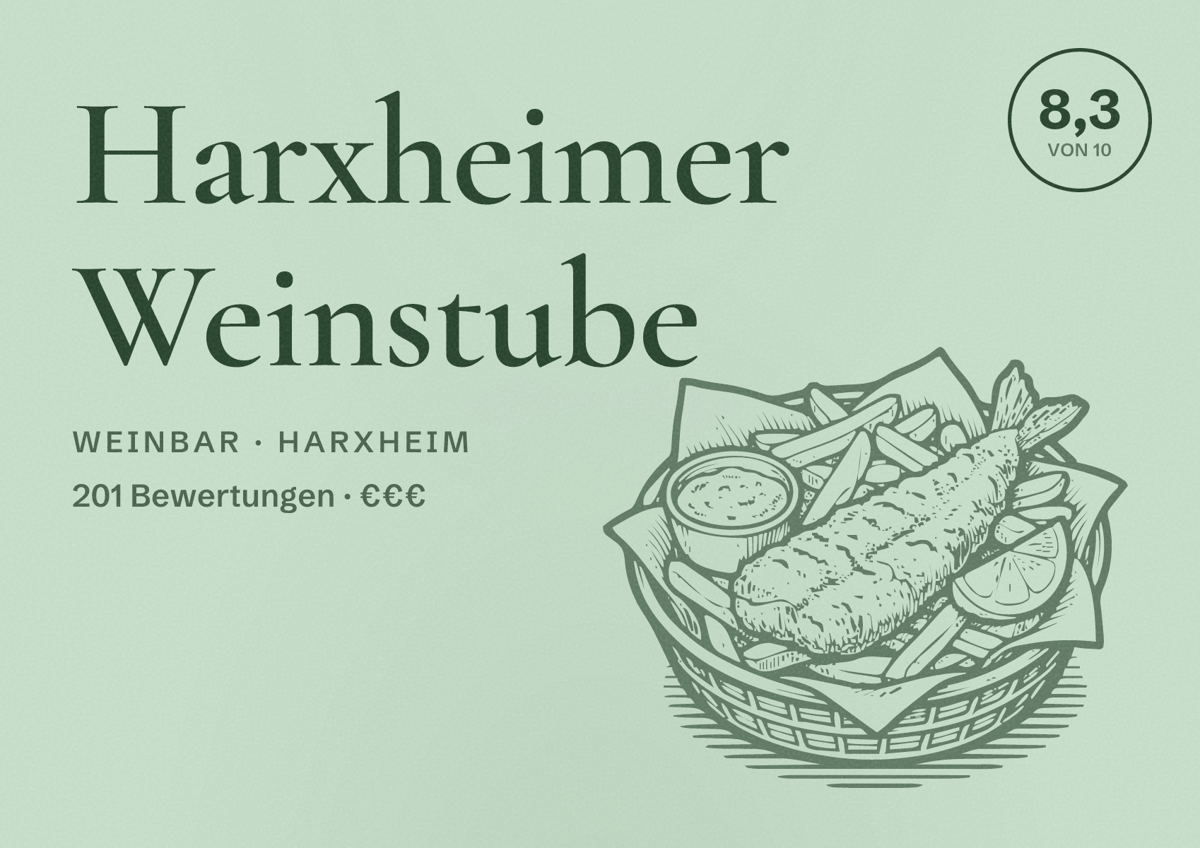 Illustriertes Poster von Harxheimer Weinstube, Weinbar in Harxheim: Bewertung 8,3 von 10 aus 201 Bewertungen, Preisniveau €€€