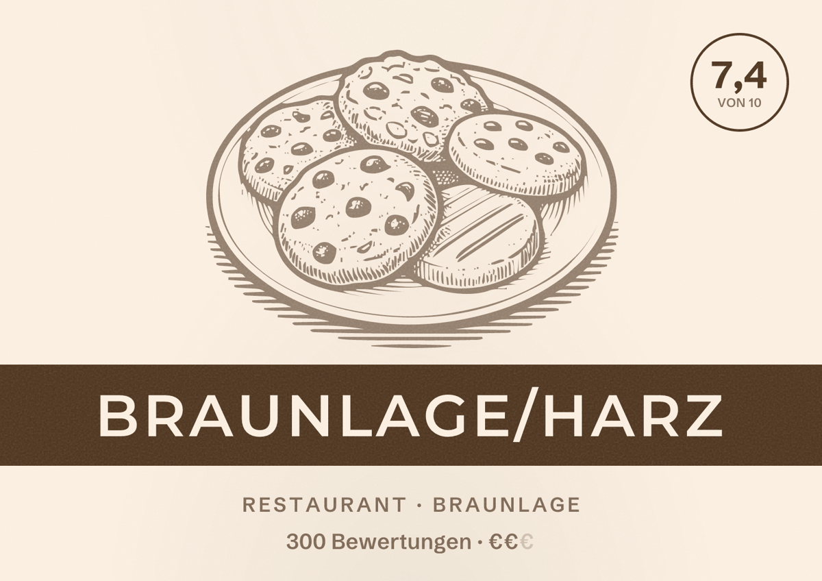 Illustriertes Poster von Braunlage/Harz, Restaurant in Braunlage: Bewertung 7,4 von 10 aus 300 Bewertungen, Preisniveau €€