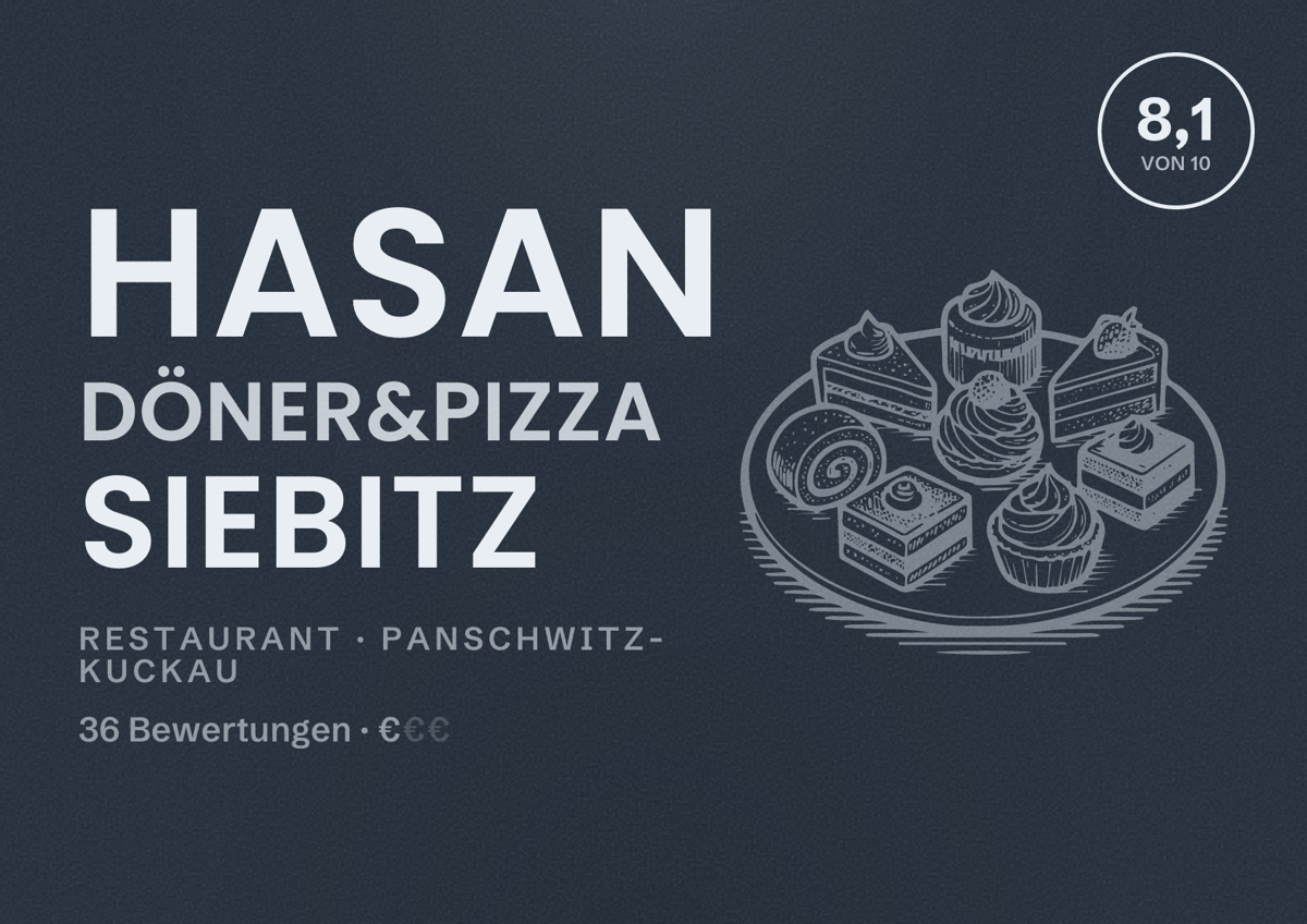 Illustriertes Poster von HASAN DÖNER&PiZZA Siebitz, Restaurant in Panschwitz-Kuckau: Bewertung 8,1 von 10 aus 36 Bewertungen, Preisniveau €