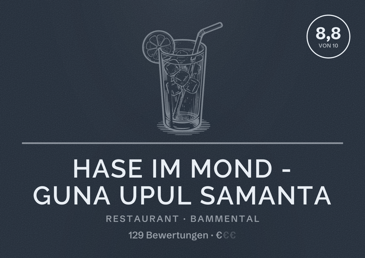 Illustriertes Poster von Hase im Mond - Guna Upul Samanta, Restaurant in Bammental: Bewertung 8,8 von 10 aus 129 Bewertungen, Preisniveau €