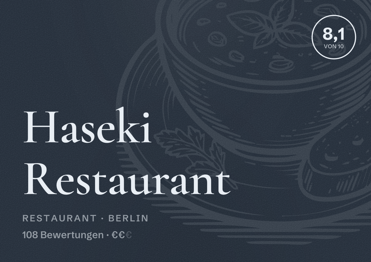 Illustriertes Poster von Haseki Restaurant, Restaurant in Berlin: Bewertung 8,1 von 10 aus 108 Bewertungen, Preisniveau €€