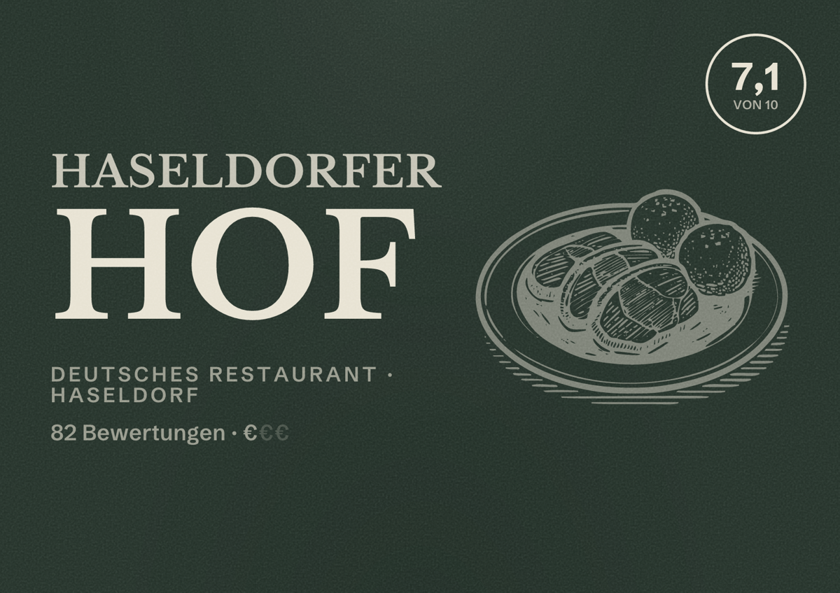 Illustriertes Poster von Haseldorfer Hof, Deutsches Restaurant in Haseldorf: Bewertung 7,1 von 10 aus 82 Bewertungen, Preisniveau €