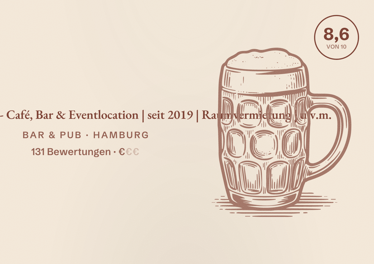 Illustriertes Poster von Hashtag Hamburg - Café, Bar & Eventlocation | seit 2019 | Raumvermietung | u.v.m., Bar & Pub in Hamburg: Bewertung 8,6 von 10 aus 131 Bewertungen, Preisniveau €