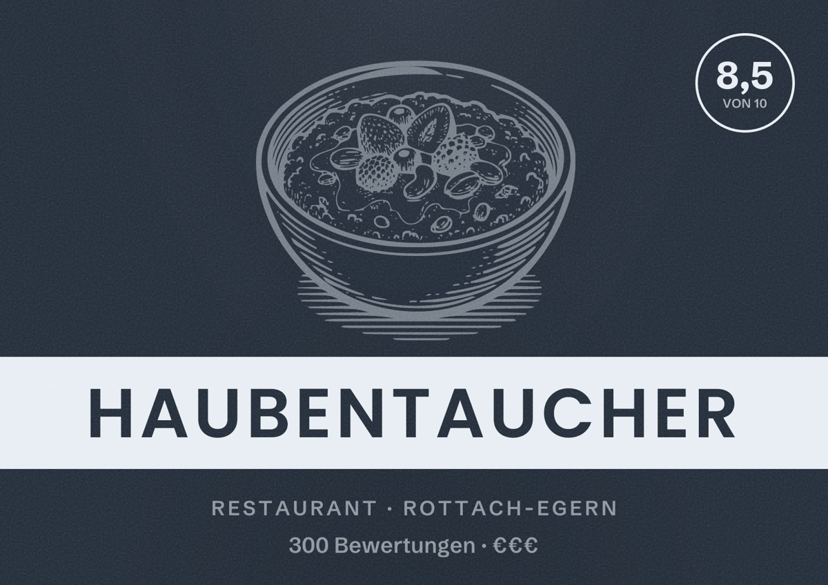 Illustriertes Poster von Haubentaucher, Restaurant in Rottach-Egern: Bewertung 8,5 von 10 aus 300 Bewertungen, Preisniveau €€€
