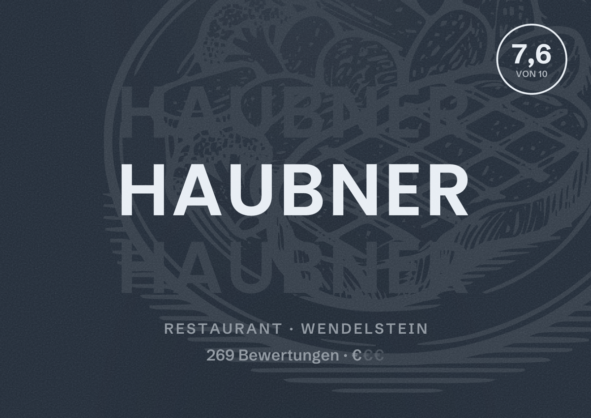 Illustriertes Poster von Haubner, Restaurant in Wendelstein: Bewertung 7,6 von 10 aus 269 Bewertungen, Preisniveau €