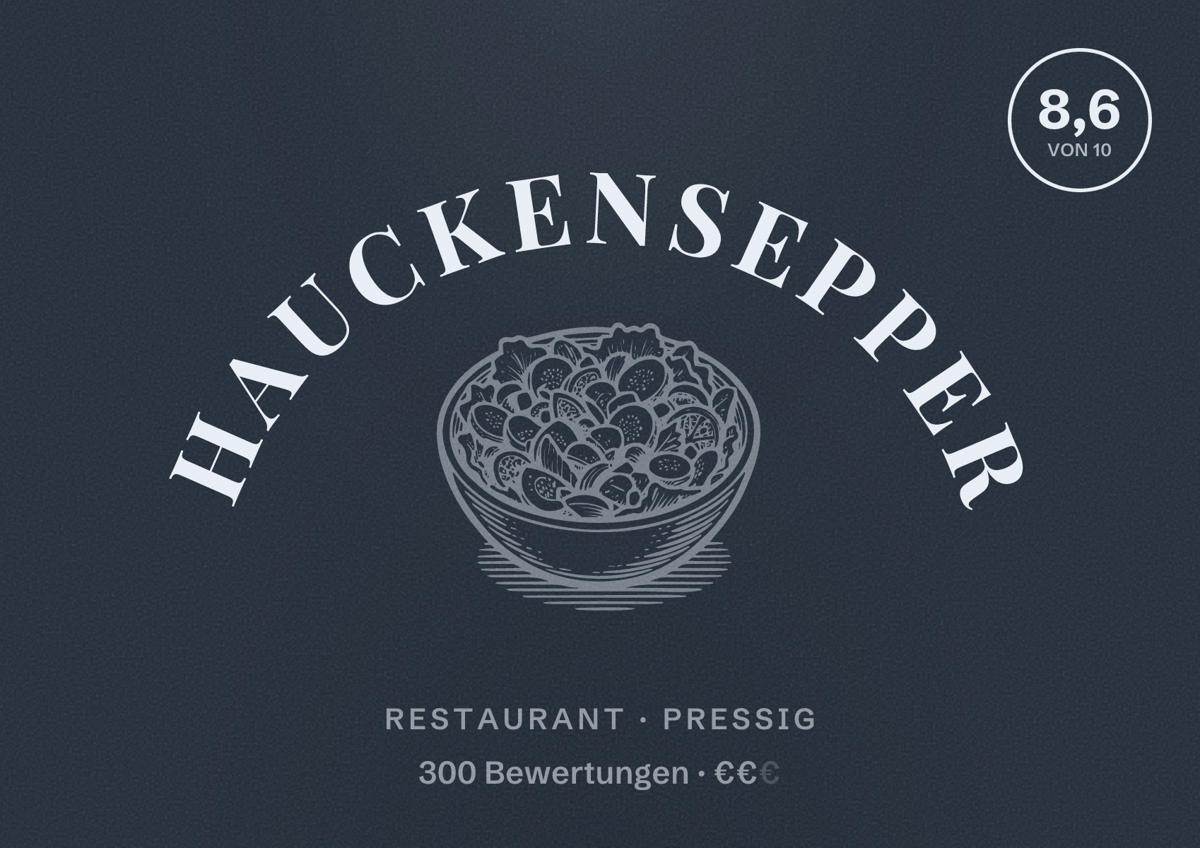 Illustriertes Poster von Hauckensepper, Restaurant in Pressig: Bewertung 8,6 von 10 aus 300 Bewertungen, Preisniveau €€