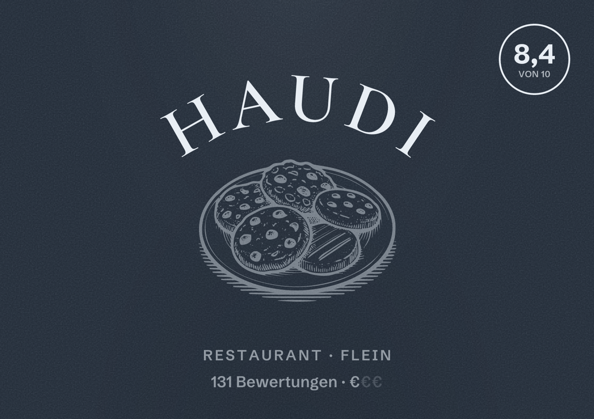 Illustriertes Poster von Haudi, Restaurant in Flein: Bewertung 8,4 von 10 aus 131 Bewertungen, Preisniveau €
