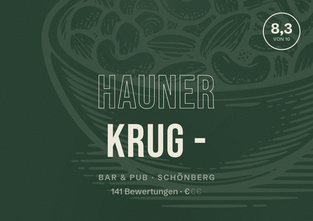 Illustriertes Poster von Hauner Krug -, Bar & Pub in Schönberg: Bewertung 8,3 von 10 aus 141 Bewertungen, Preisniveau €