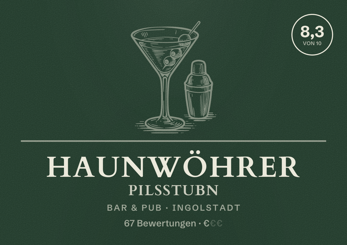 Illustriertes Poster von Haunwöhrer Pilsstubn, Bar & Pub in Ingolstadt: Bewertung 8,3 von 10 aus 67 Bewertungen, Preisniveau €
