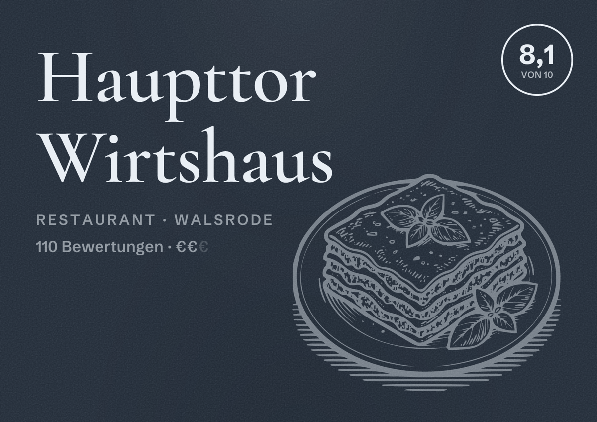 Illustriertes Poster von Haupttor Wirtshaus, Restaurant in Walsrode: Bewertung 8,1 von 10 aus 110 Bewertungen, Preisniveau €€