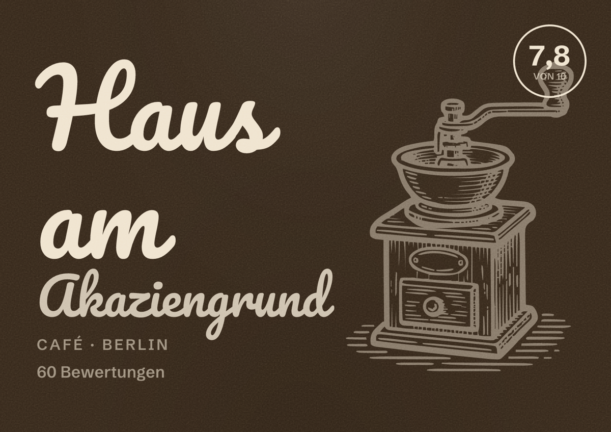 Illustriertes Poster von Haus am Akaziengrund, Café in Berlin: Bewertung 7,8 von 10 aus 60 Bewertungen