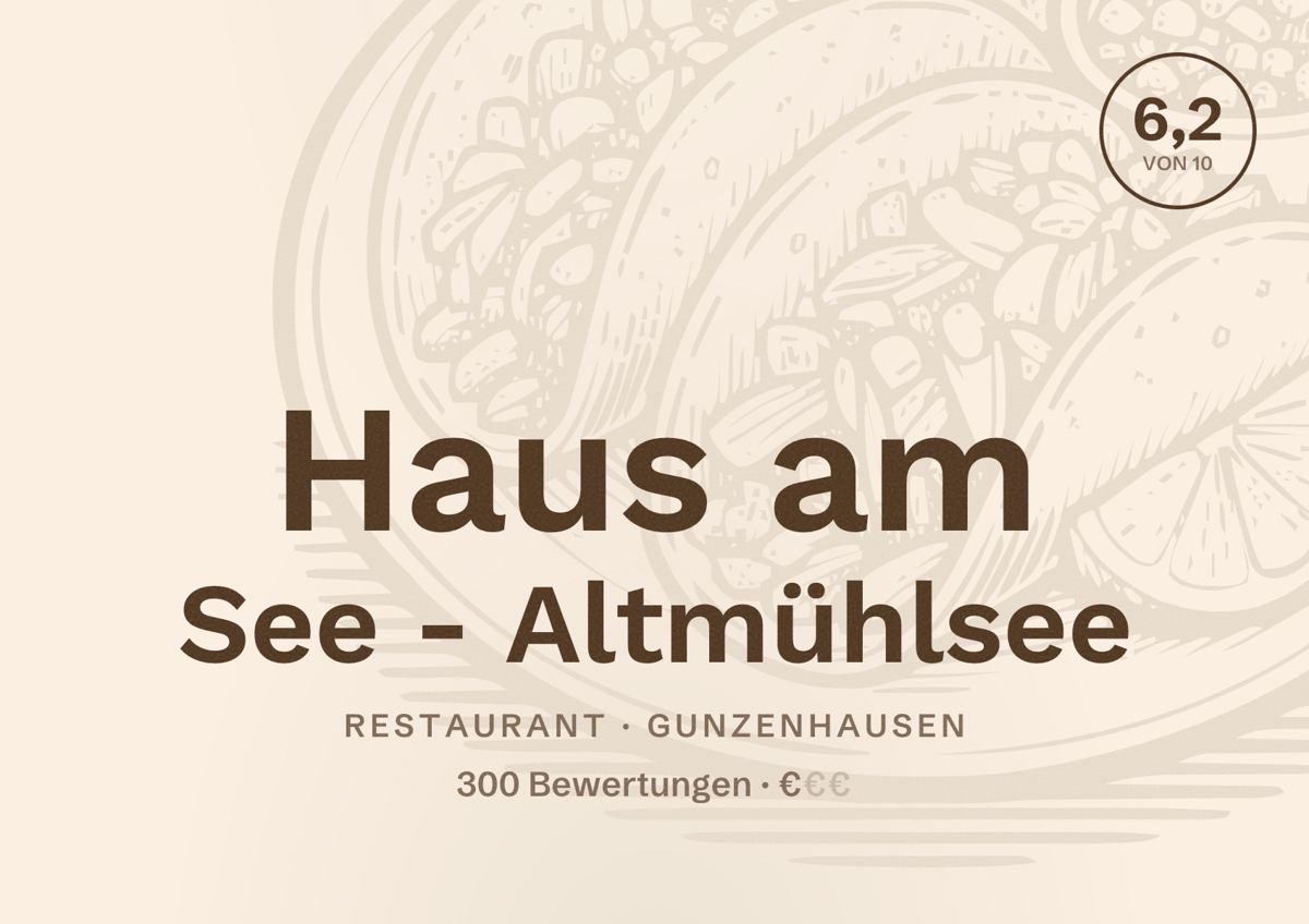 Illustriertes Poster von Haus am See - Altmühlsee, Restaurant in Gunzenhausen: Bewertung 6,2 von 10 aus 300 Bewertungen, Preisniveau €