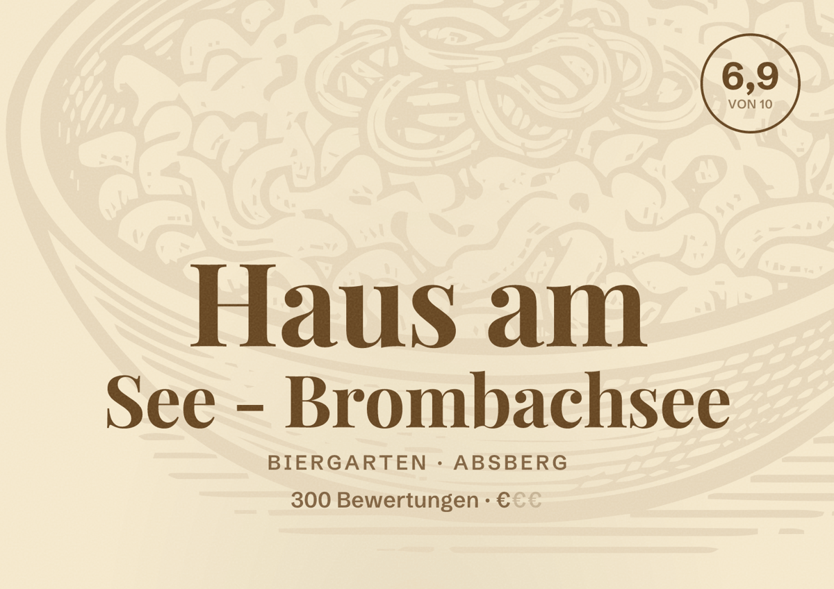 Illustriertes Poster von Haus am See - Brombachsee, Biergarten in Absberg: Bewertung 6,9 von 10 aus 300 Bewertungen, Preisniveau €