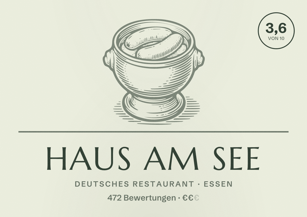 Illustriertes Poster von Haus am See, Deutsches Restaurant in Essen: Gästebewertung 3,6 von 10 aus 472 Bewertungen