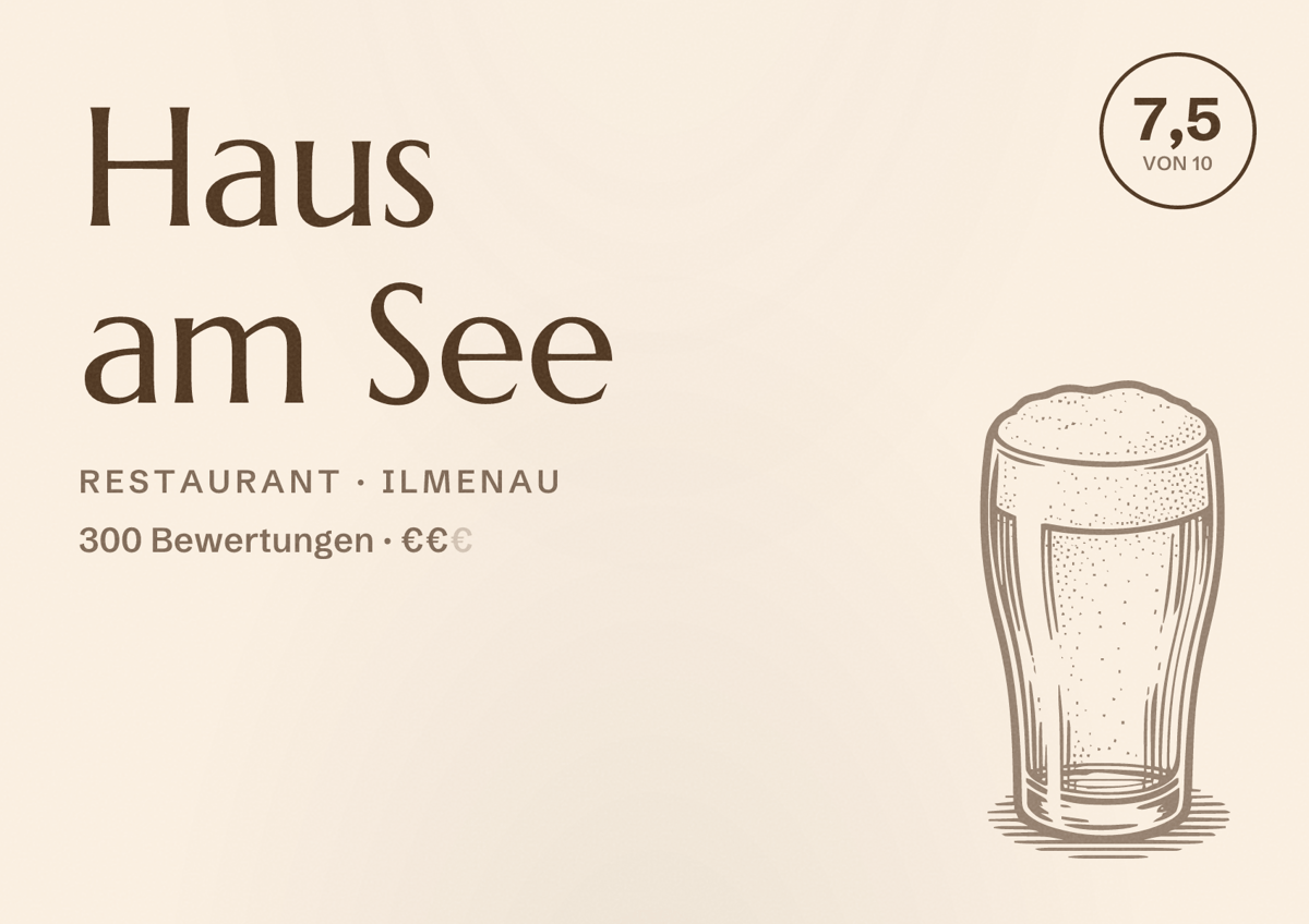 Illustriertes Poster von Haus am See, Restaurant in Ilmenau: Bewertung 7,5 von 10 aus 300 Bewertungen, Preisniveau €€