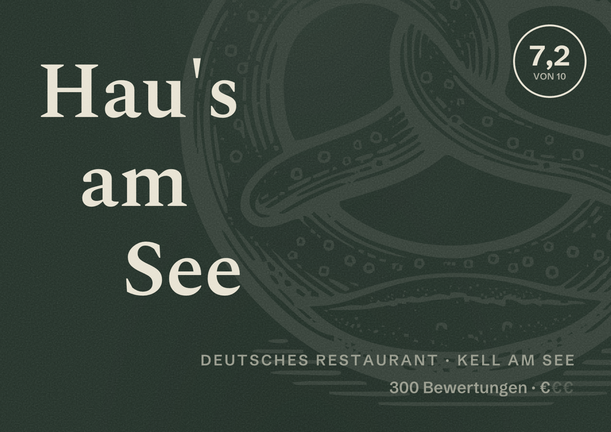Illustriertes Poster von Hau's am See, Deutsches Restaurant in Kell am See: Bewertung 7,2 von 10 aus 300 Bewertungen, Preisniveau €