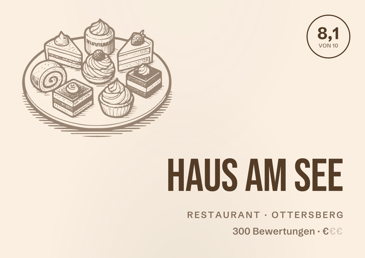 Illustriertes Poster von Haus am See, Restaurant in Ottersberg: Bewertung 8,1 von 10 aus 300 Bewertungen, Preisniveau €