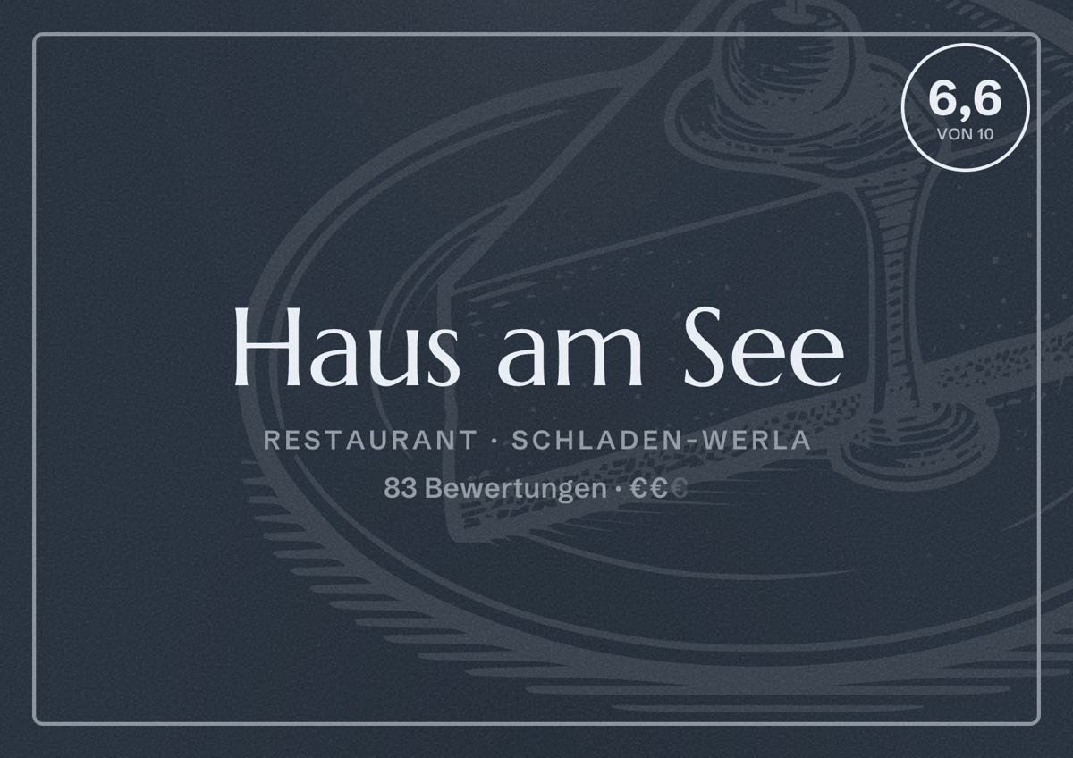 Illustriertes Poster von Haus am See, Restaurant in Schladen-Werla: Bewertung 6,6 von 10 aus 83 Bewertungen, Preisniveau €€