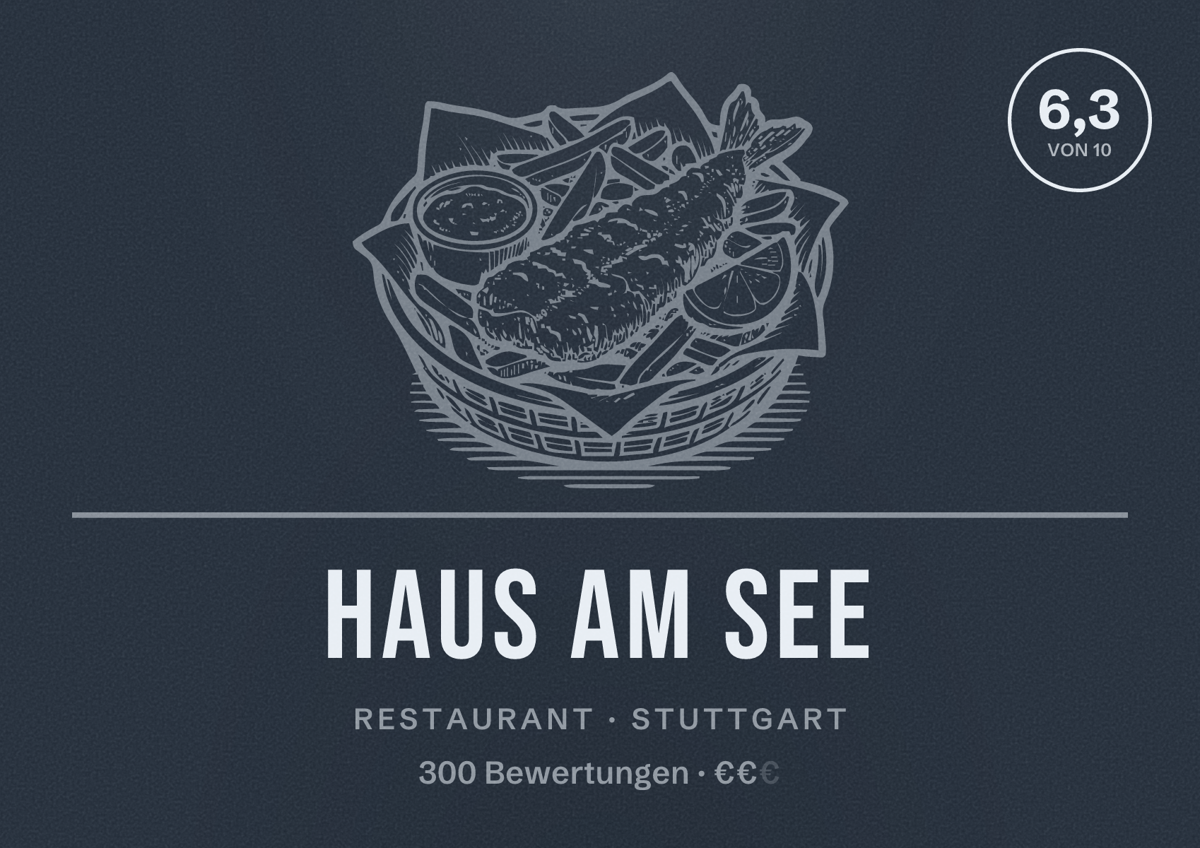 Illustriertes Poster von Haus am See, Restaurant in Stuttgart: Bewertung 6,3 von 10 aus 300 Bewertungen, Preisniveau €€