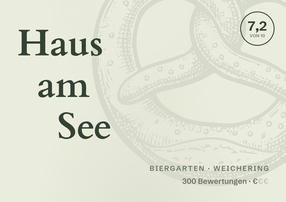 Illustriertes Poster von Haus am See, Biergarten in Weichering: Bewertung 7,2 von 10 aus 300 Bewertungen, Preisniveau €