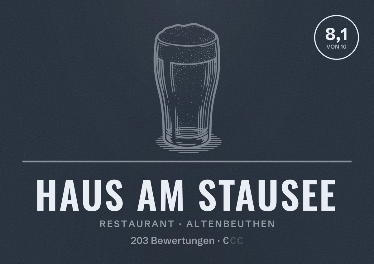 Illustriertes Poster von Haus am Stausee, Restaurant in Altenbeuthen: Bewertung 8,1 von 10 aus 203 Bewertungen, Preisniveau €