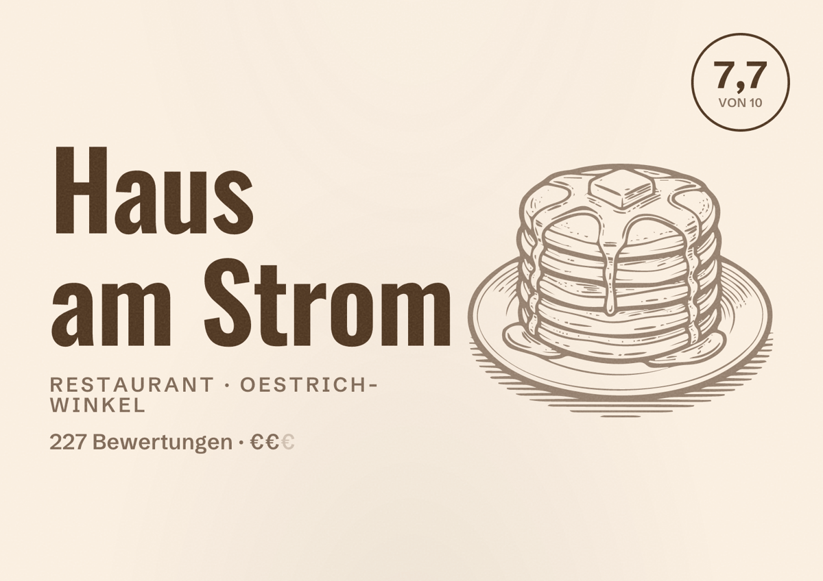 Illustriertes Poster von Haus am Strom, Restaurant in Oestrich-Winkel: Bewertung 7,7 von 10 aus 227 Bewertungen, Preisniveau €€