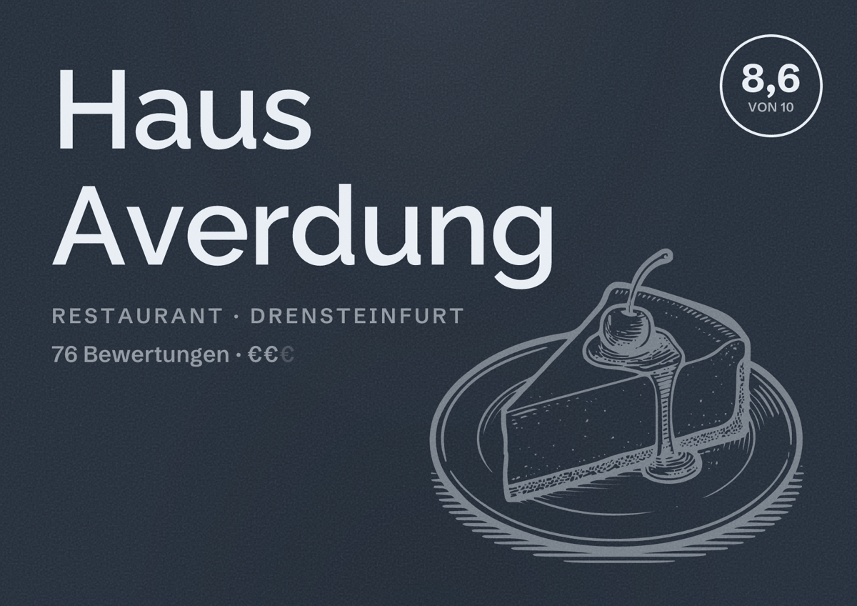 Illustriertes Poster von Haus Averdung, Restaurant in Drensteinfurt: Bewertung 8,6 von 10 aus 76 Bewertungen, Preisniveau €€