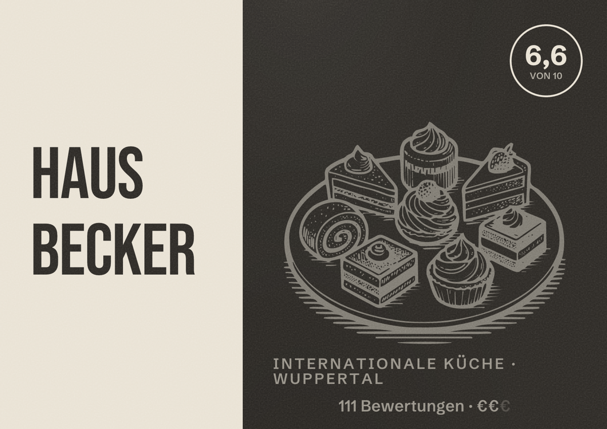 Illustriertes Poster von Haus Becker, Internationale Küche in Wuppertal: Gästebewertung 6,6 von 10 aus 111 Bewertungen