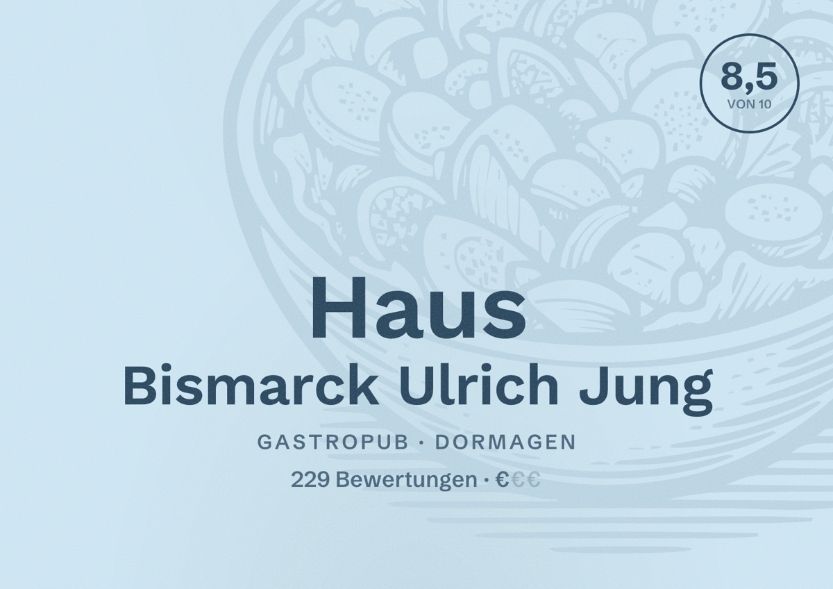 Illustriertes Poster von Haus Bismarck Ulrich Jung, Gastropub in Dormagen: Bewertung 8,5 von 10 aus 229 Bewertungen, Preisniveau €