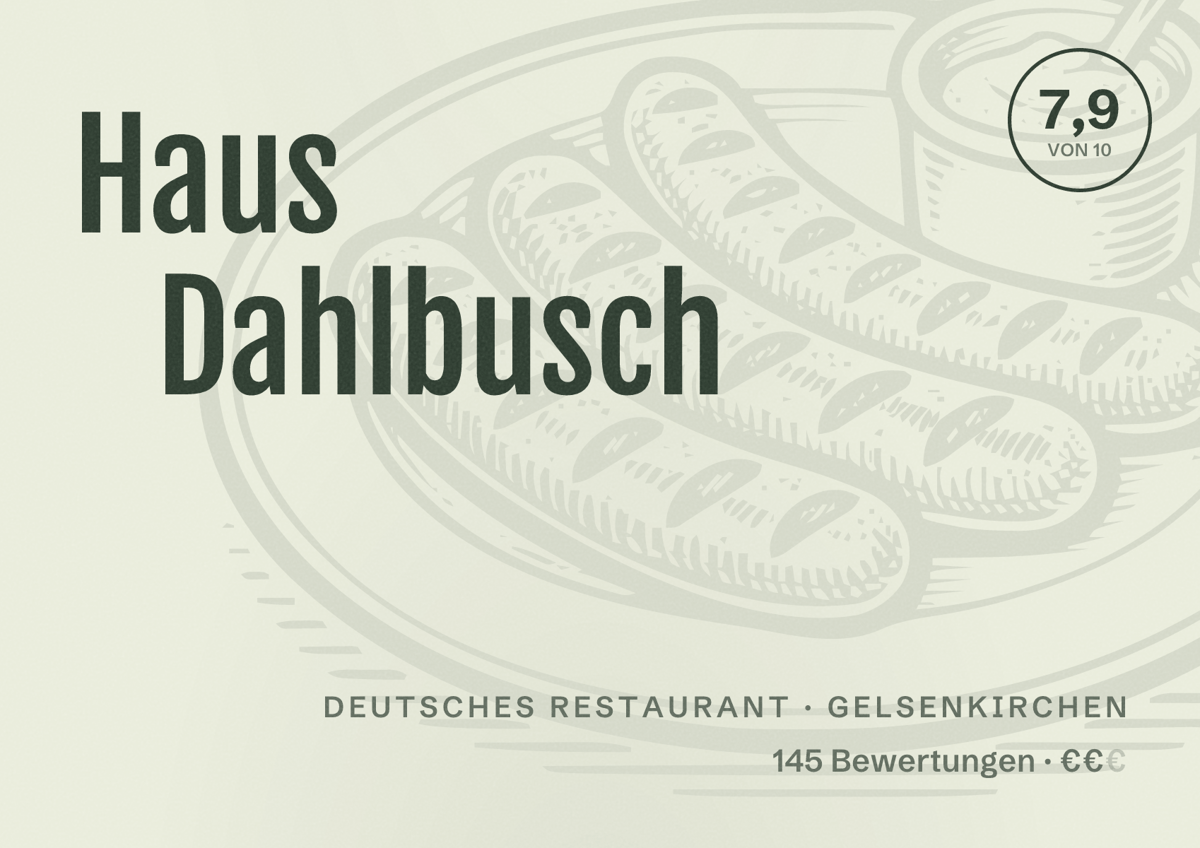 Illustriertes Poster von Haus Dahlbusch, Deutsches Restaurant in Gelsenkirchen: Bewertung 7,9 von 10 aus 145 Bewertungen, Preisniveau €€