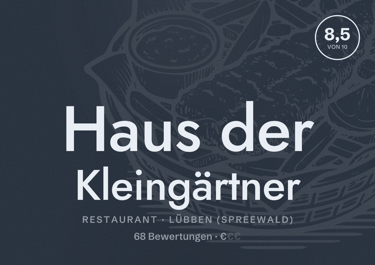 Illustriertes Poster von Haus der Kleingärtner, Restaurant in Lübben (Spreewald): Bewertung 8,5 von 10 aus 68 Bewertungen, Preisniveau €
