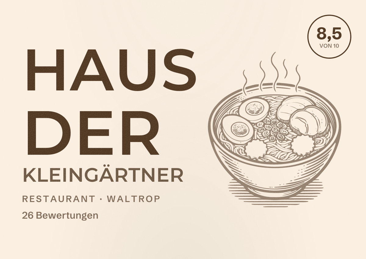 Illustriertes Poster von Haus der Kleingärtner, Restaurant in Waltrop: Bewertung 8,5 von 10 aus 26 Bewertungen