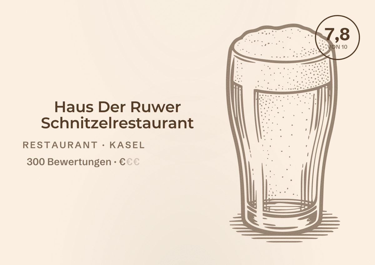 Illustriertes Poster von Haus Der Ruwer Schnitzelrestaurant, Restaurant in Kasel: Bewertung 7,8 von 10 aus 300 Bewertungen, Preisniveau €