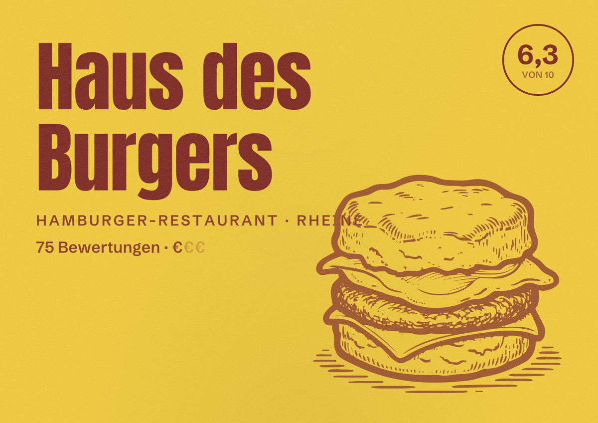 Illustriertes Poster von Haus des Burgers, Hamburger-Restaurant in Rheine: Bewertung 6,3 von 10 aus 75 Bewertungen, Preisniveau €