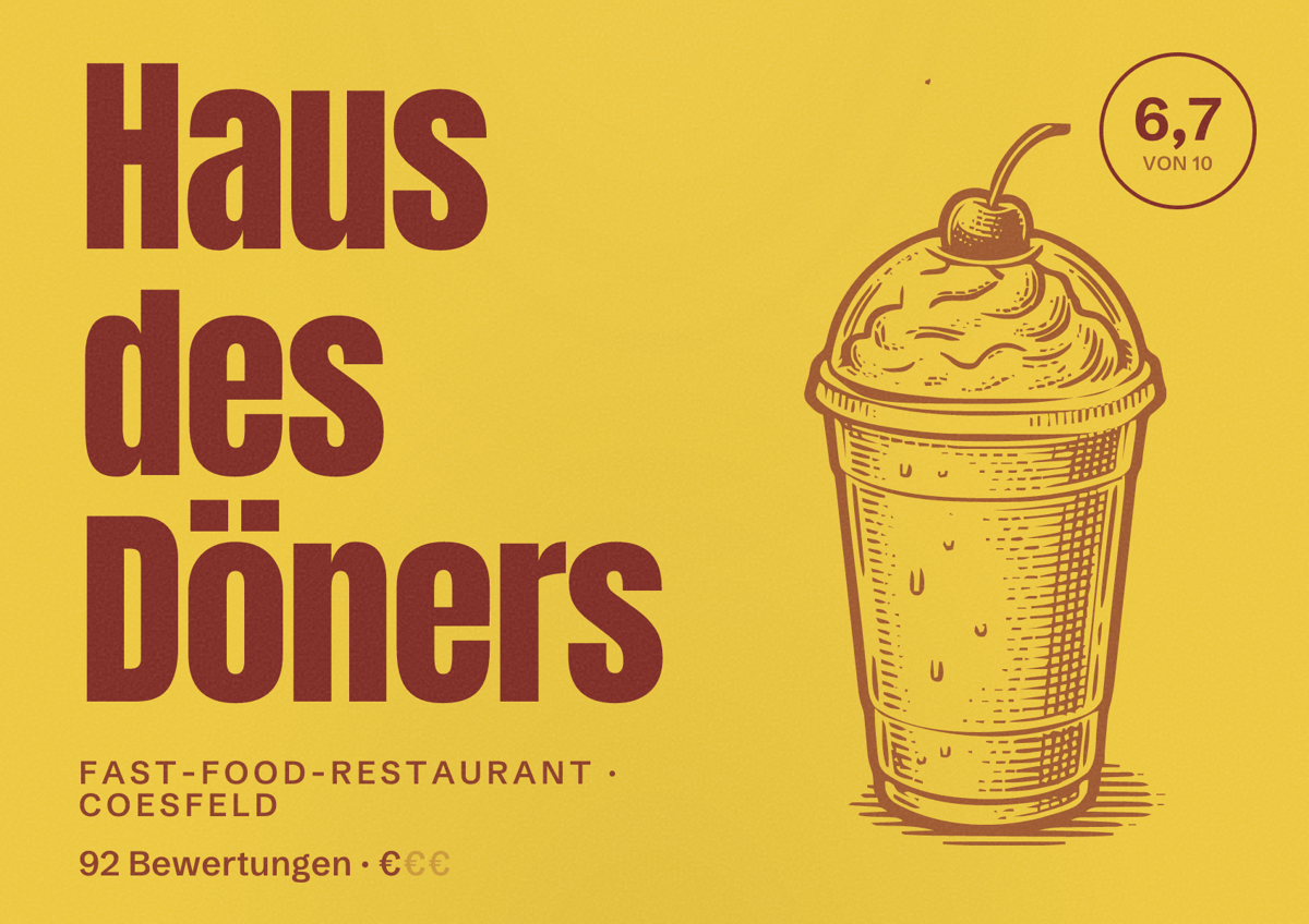 Illustriertes Poster von Haus des Döners, Fast-Food-Restaurant in Coesfeld: Bewertung 6,7 von 10 aus 92 Bewertungen, Preisniveau €