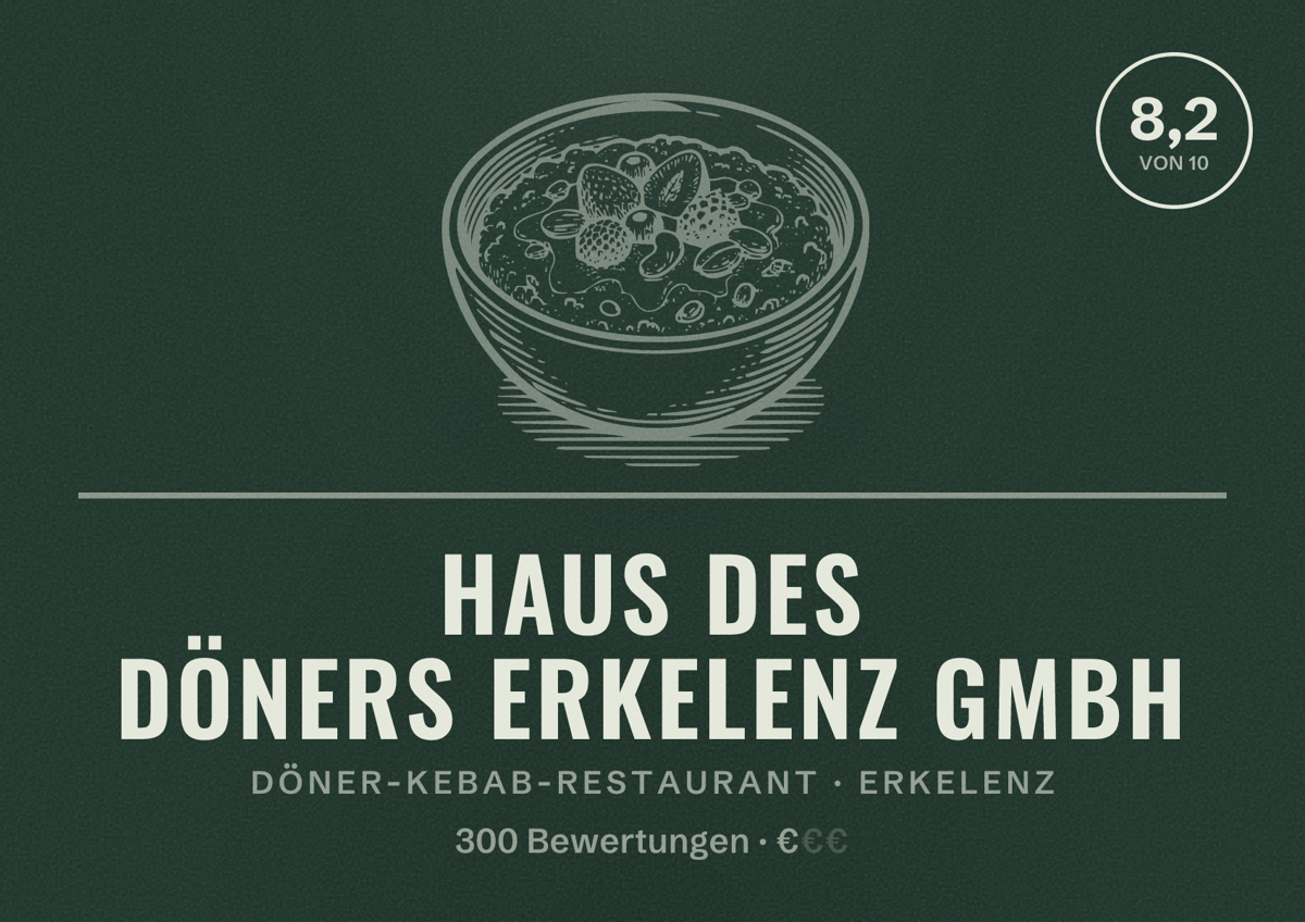 Illustriertes Poster von Haus des Döners Erkelenz GmbH, Döner-Kebab-Restaurant in Erkelenz: Bewertung 8,2 von 10 aus 300 Bewertungen, Preisniveau €