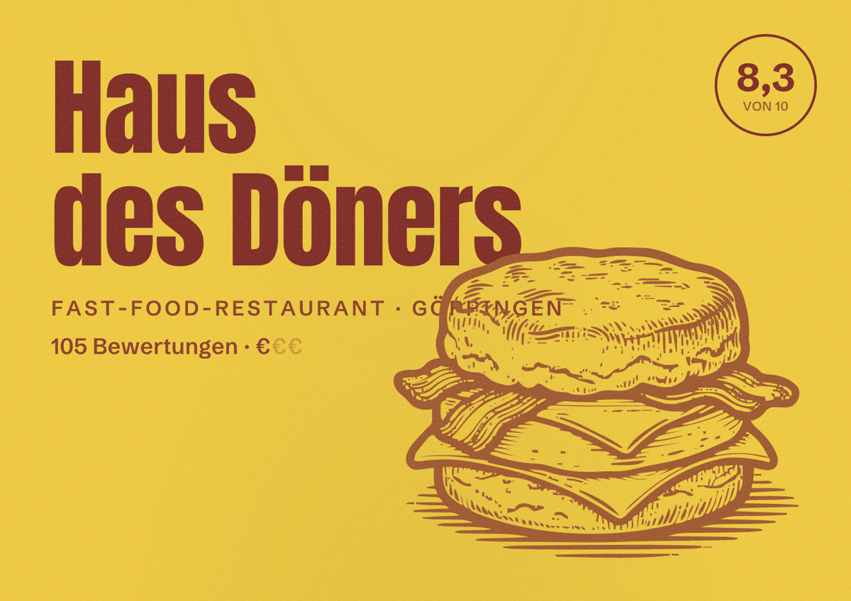 Illustriertes Poster von Haus des Döners, Fast-Food-Restaurant in Göppingen: Bewertung 8,3 von 10 aus 105 Bewertungen, Preisniveau €