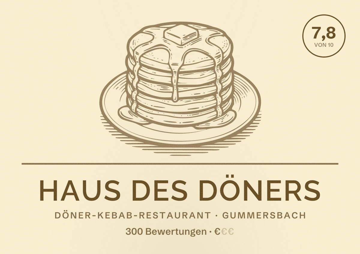 Illustriertes Poster von Haus des Döners, Döner-Kebab-Restaurant in Gummersbach: Bewertung 7,8 von 10 aus 300 Bewertungen, Preisniveau €