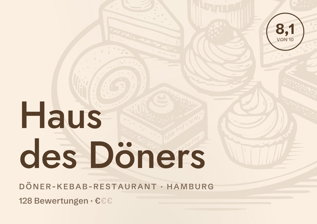 Illustriertes Poster von Haus des Döners, Döner-Kebab-Restaurant in Hamburg: Bewertung 8,1 von 10 aus 128 Bewertungen, Preisniveau €