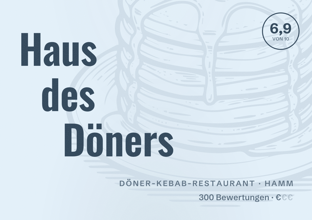 Illustriertes Poster von Haus des Döners, Döner-Kebab-Restaurant in Hamm: Bewertung 6,9 von 10 aus 300 Bewertungen, Preisniveau €