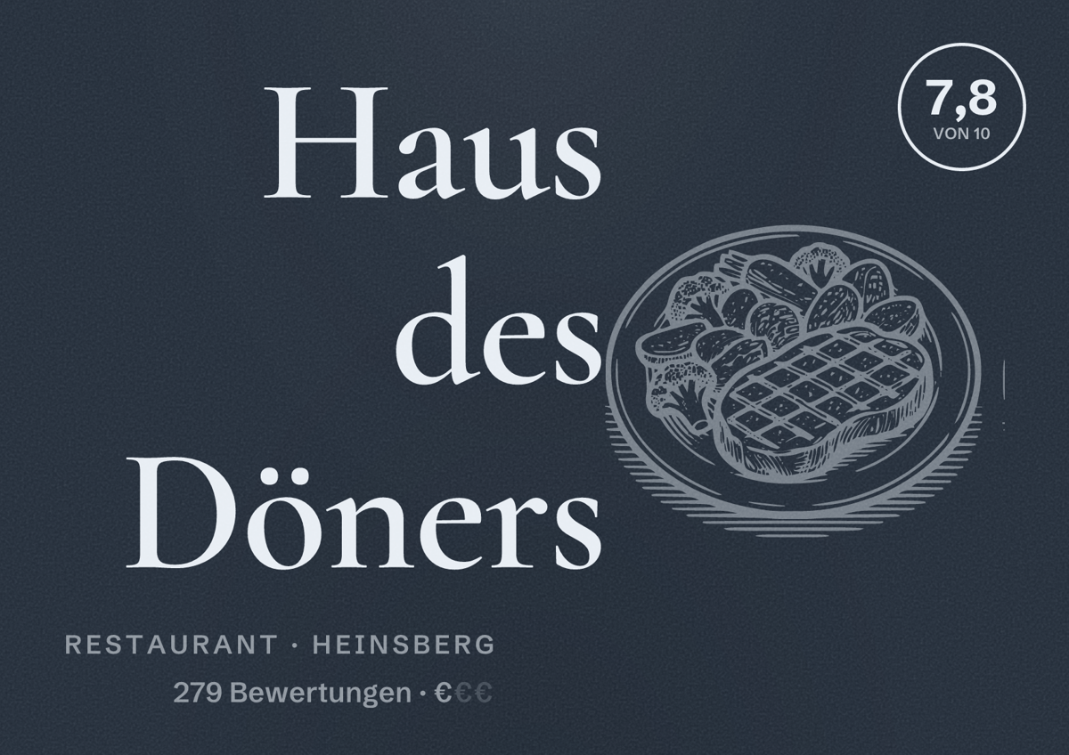 Illustriertes Poster von Haus des Döners, Restaurant in Heinsberg: Bewertung 7,8 von 10 aus 279 Bewertungen, Preisniveau €