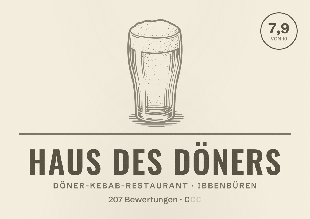 Illustriertes Poster von Haus des Döners, Döner-Kebab-Restaurant in Ibbenbüren: Bewertung 7,9 von 10 aus 207 Bewertungen, Preisniveau €